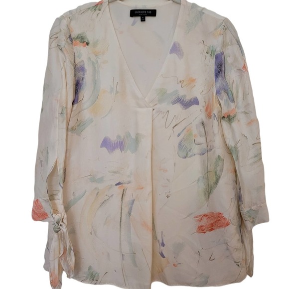 LAFAYETTE 148 New York Blair Modern Muse On Silk Blouse Size P - Picture 2 of 11